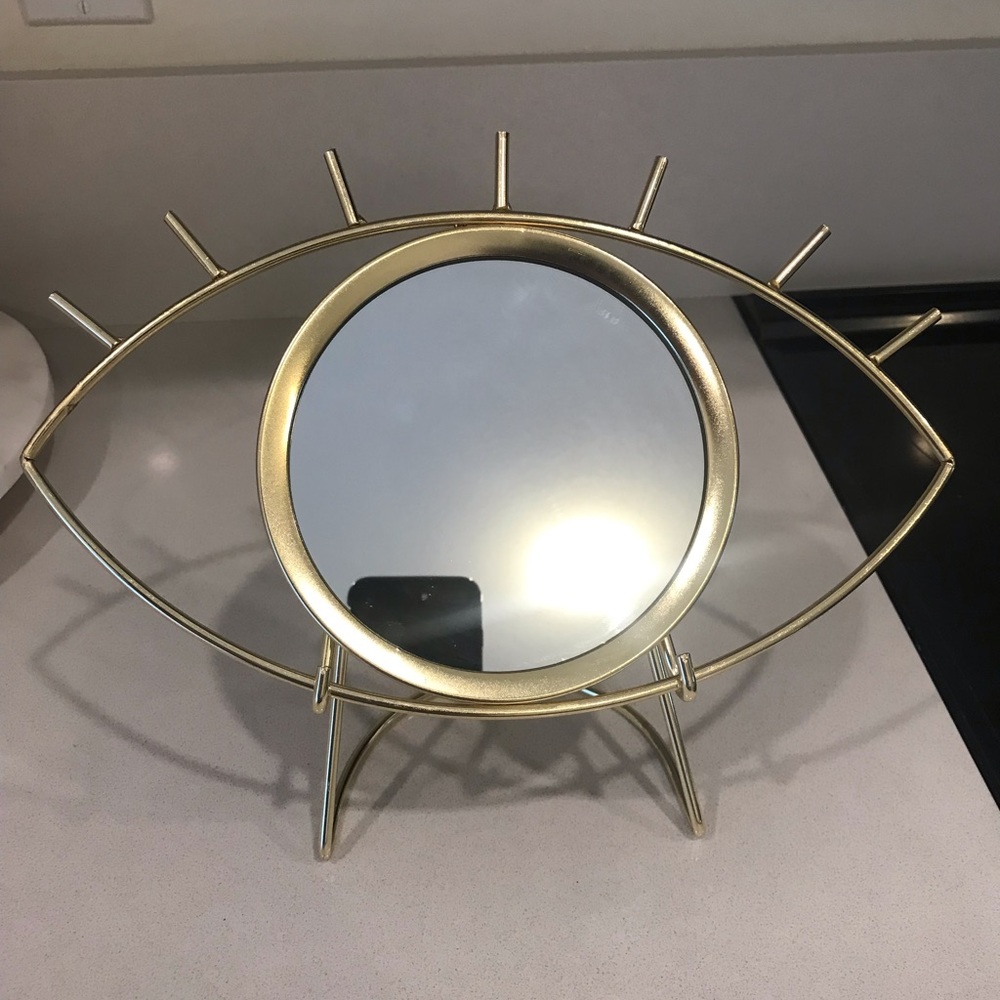 TWO PIECE GOLD EYE MIRROR WITH STAND